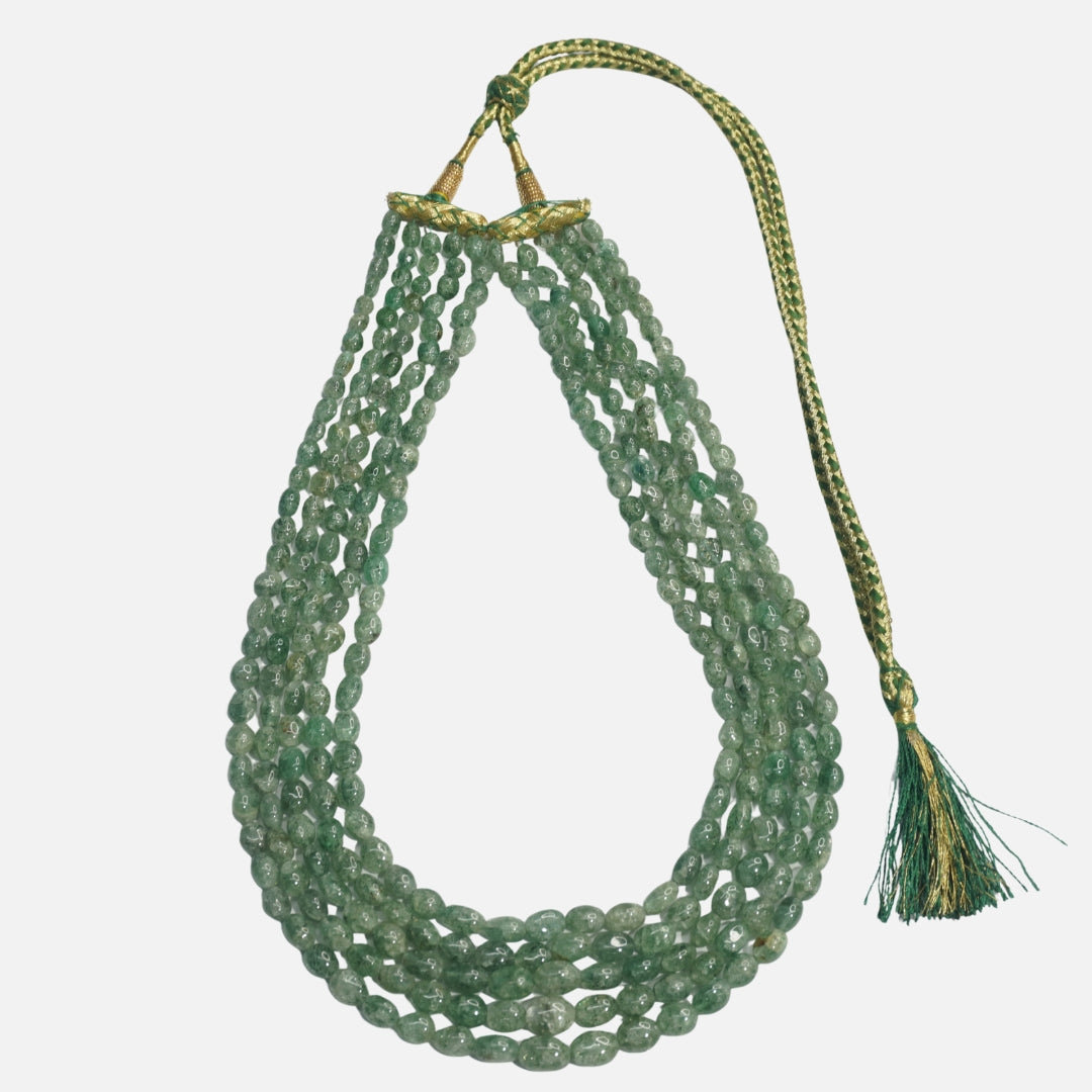 Green Quartz Necklace - Petal Beads 5 Layer