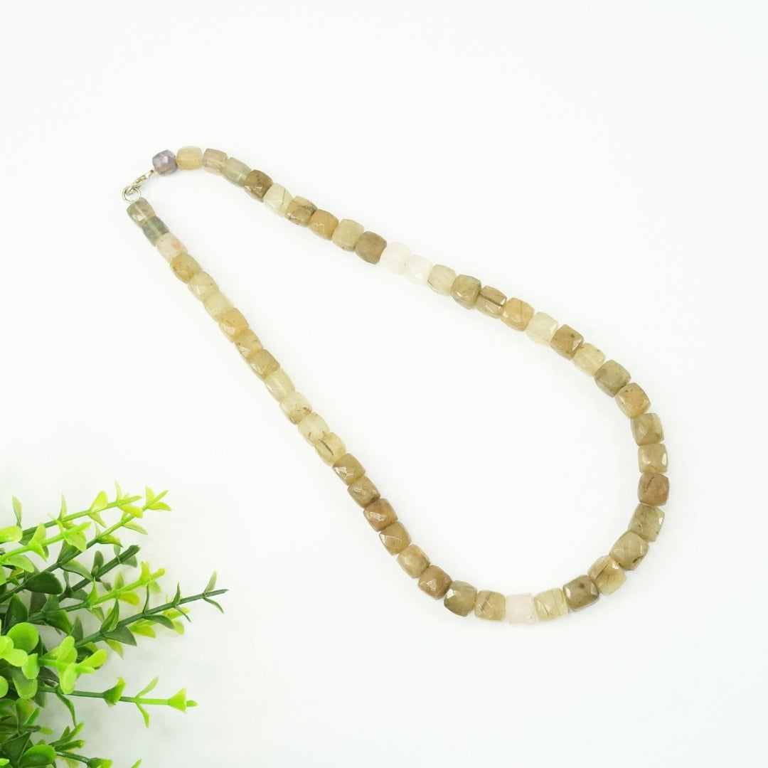 Golden Rutilated Quartz Necklace - Square Beads 1 Layer