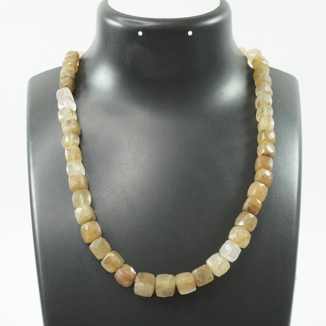 Golden Rutilated Quartz Necklace - Square Beads 1 Layer