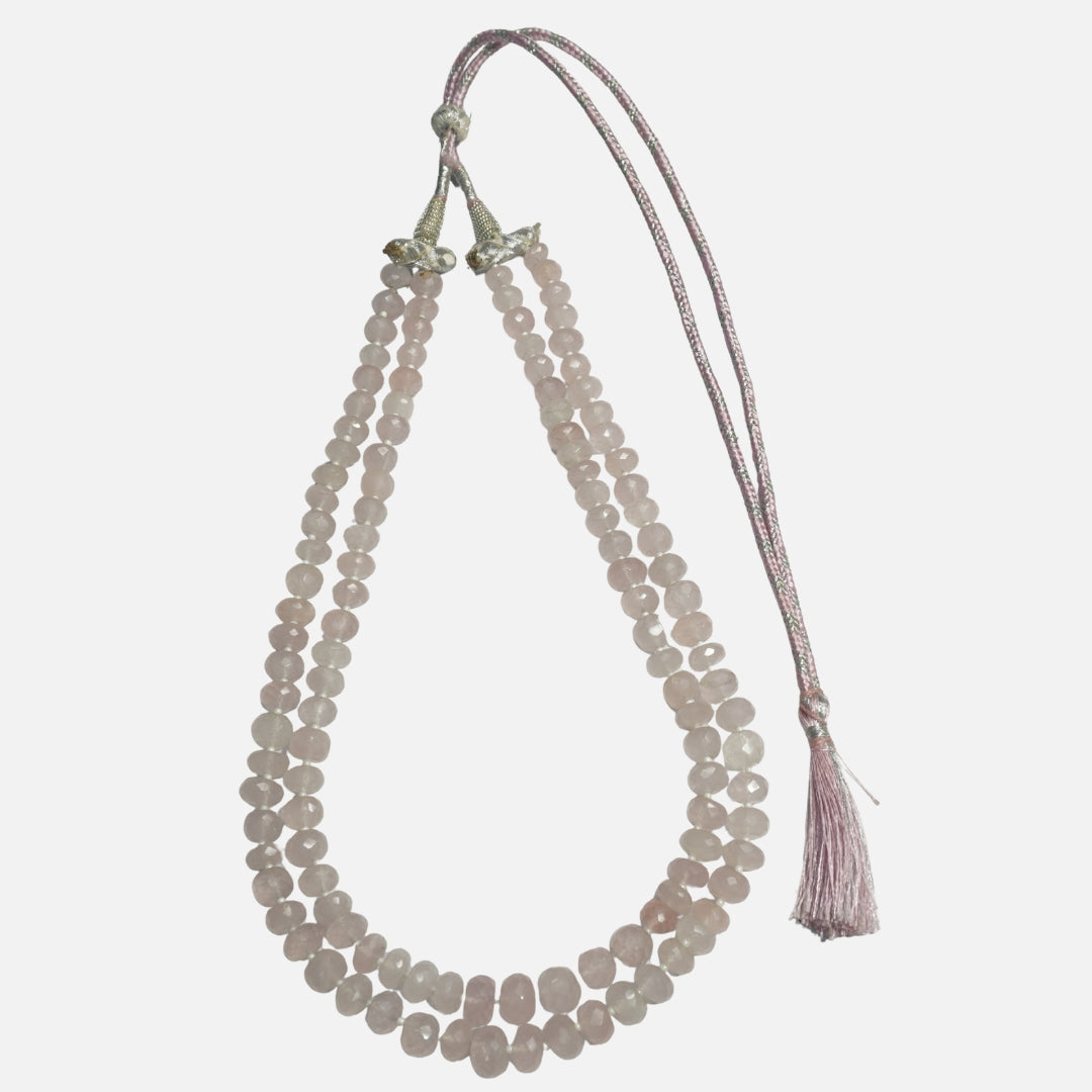 Rose Quartz Necklace: with Pearls Oval Beads 2 Layer - Love Rocks