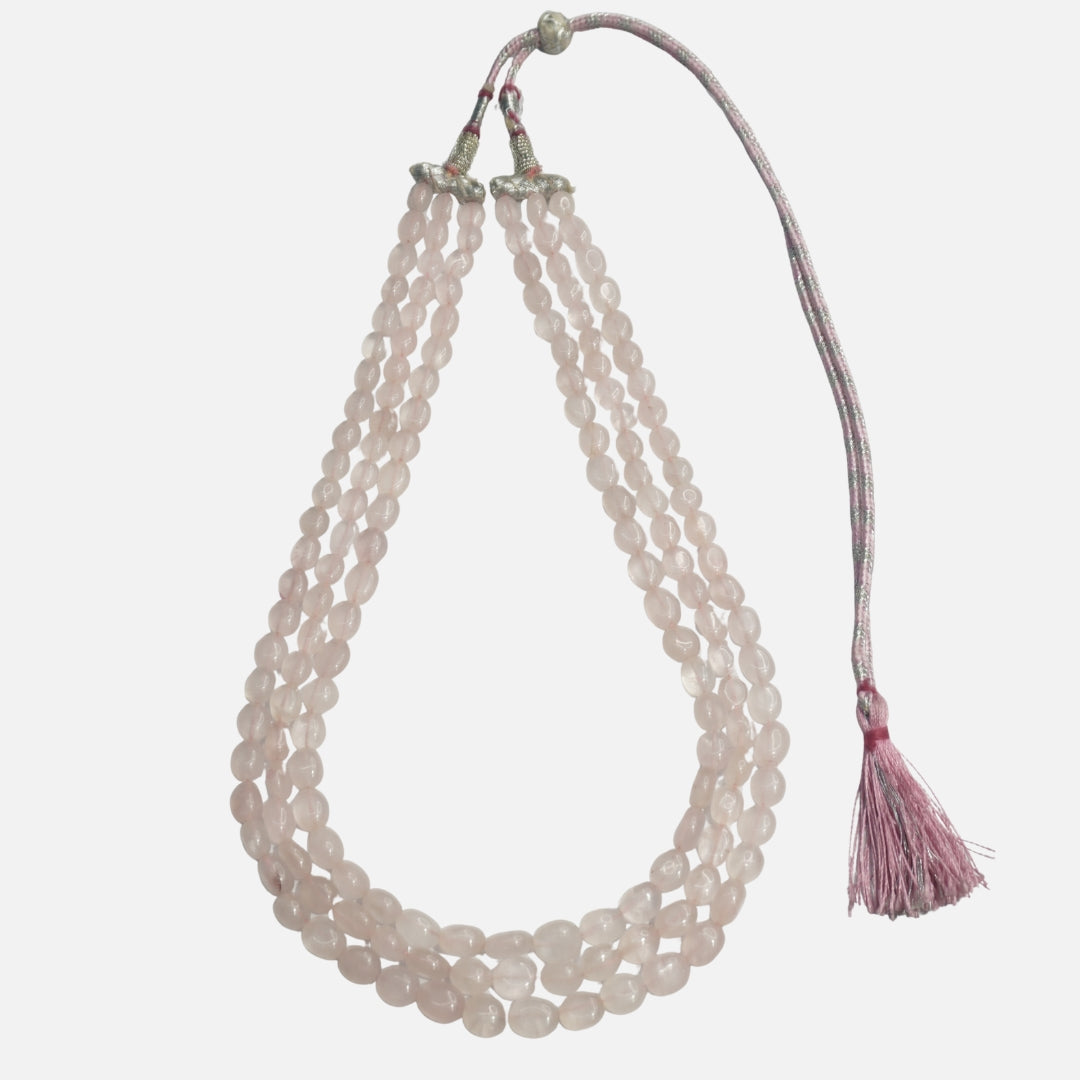 Rose Quartz Necklace: Unconditional Love - Petal Beads 3 Layer