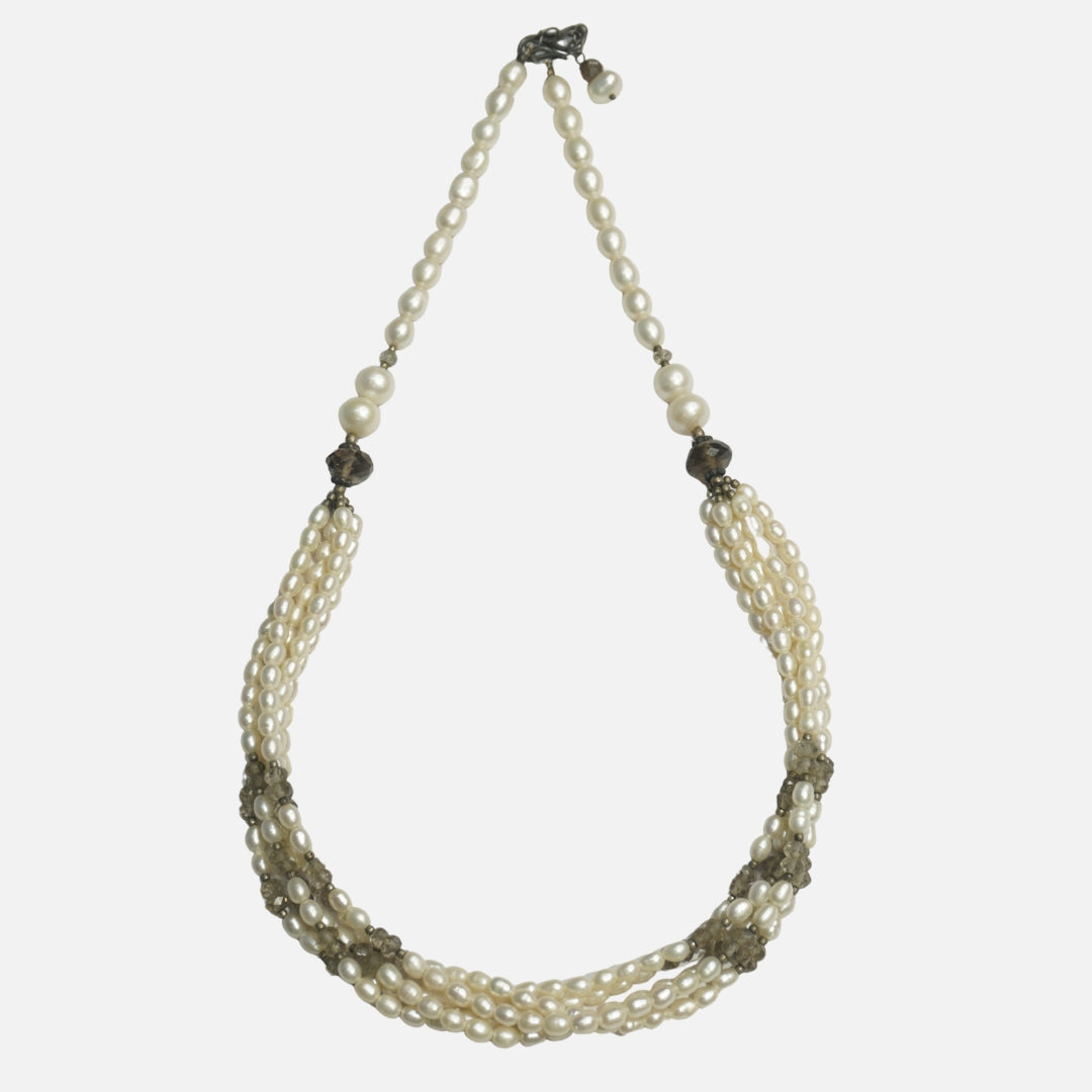 Pearls with Smokey Quartz Necklace - Five Layered