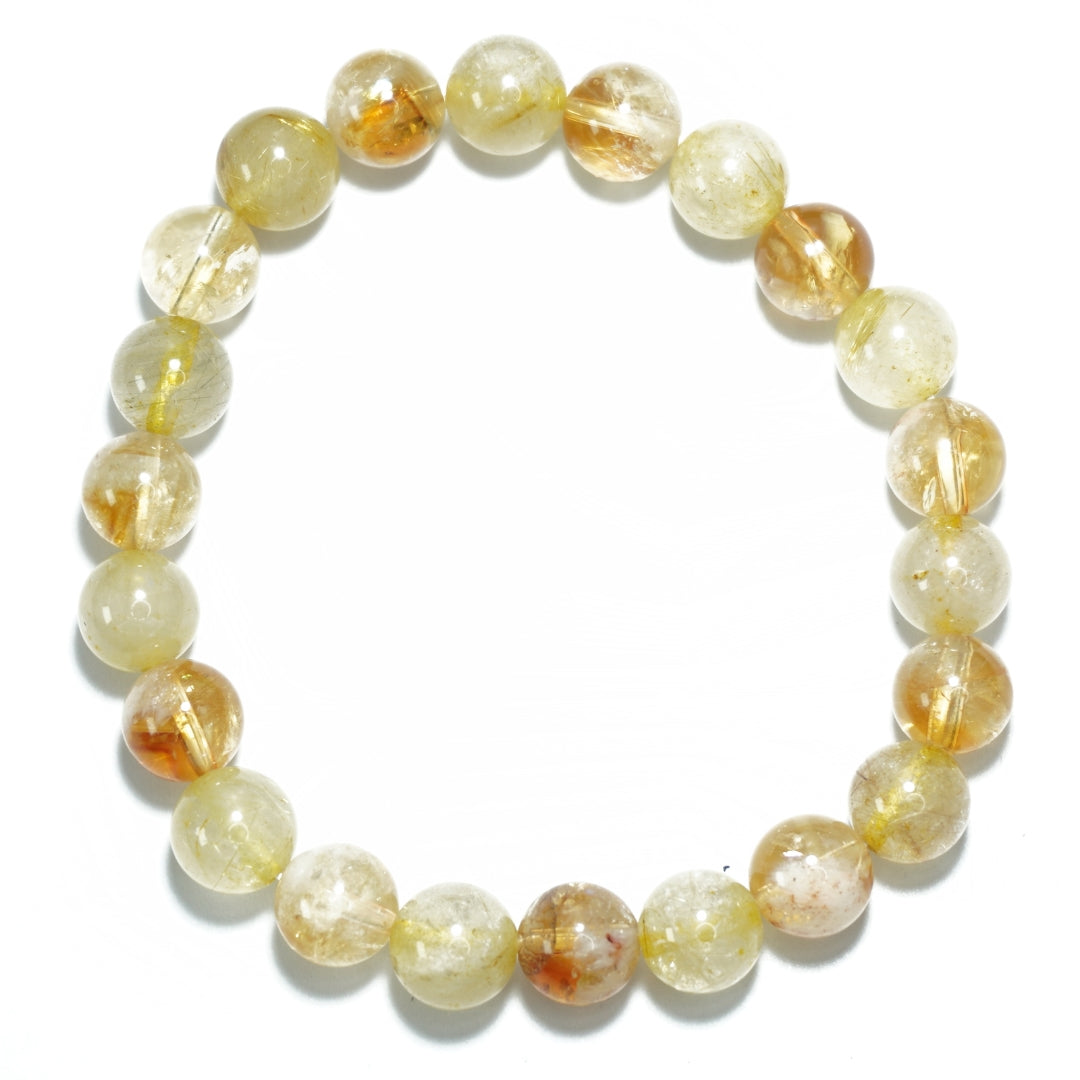 Golden Bliss Citrine and Rutile Bracelet - Round Beads