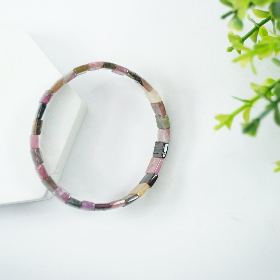 Tourmaline Multicolored Bracelet: Square Beads