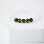 Phenakite and Moldavite Bracelet: Meditation Awareness - Round Beads 8mm