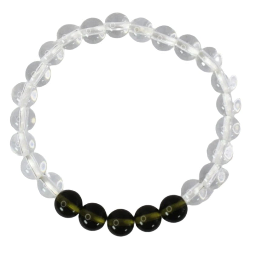 Phenakite and Moldavite Bracelet: Meditation Awareness - Round Beads 8mm