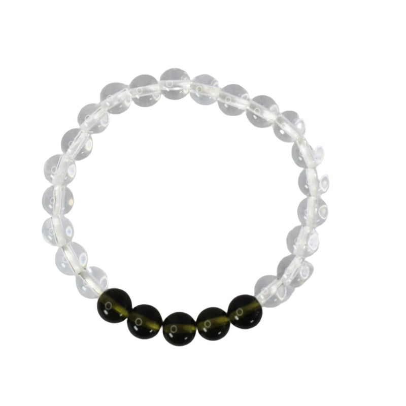 Phenakite and Moldavite Bracelet: Meditation Awareness - Round Beads 8mm