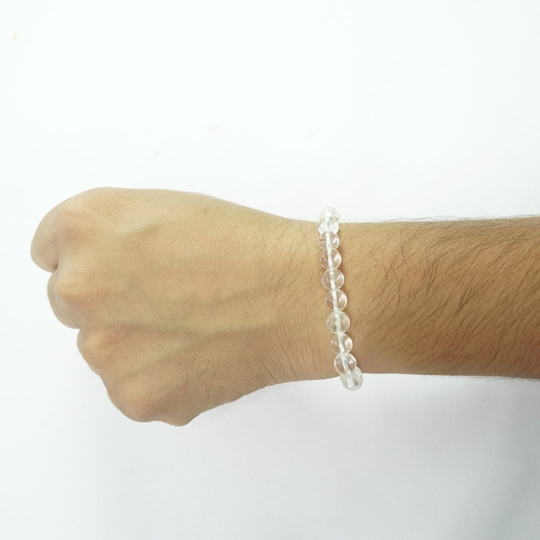 Clear Quartz (Spatika) Bracelet: Spiritual Awareness - Round Beads 8mm