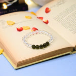 Phenakite and Moldavite Bracelet: Meditation Awareness - Round Beads 8mm