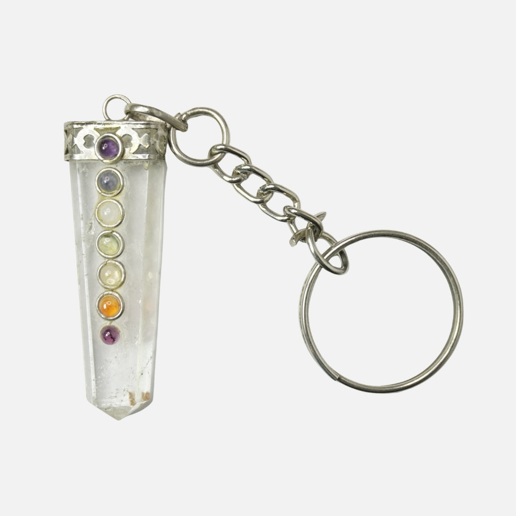7 Chakra Clear Quartz Keychain – Energy Harmony & Daily Peace