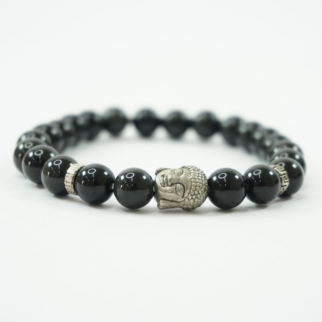 Black Obsidian Bracelet: Removes Negativity - with Buddha Face