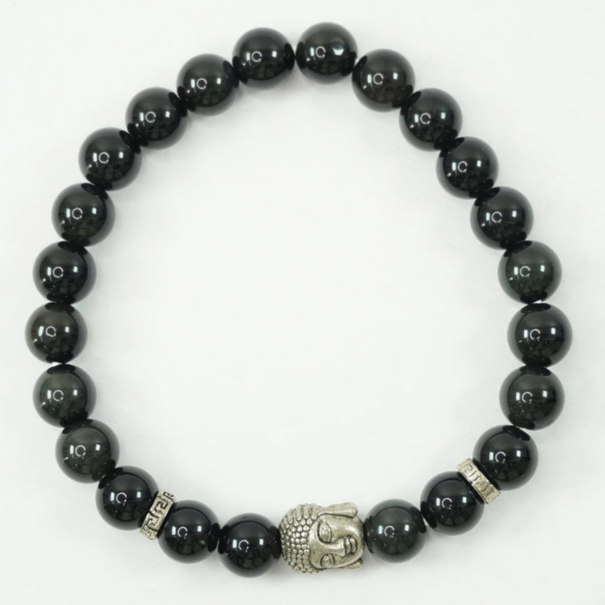 Black Obsidian Bracelet: Removes Negativity - with Buddha Face