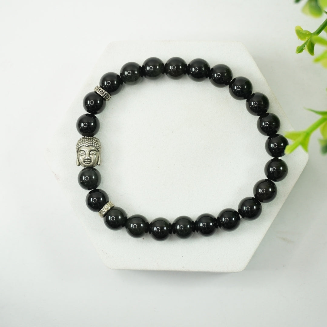 Black Obsidian Bracelet: Removes Negativity - with Buddha Face