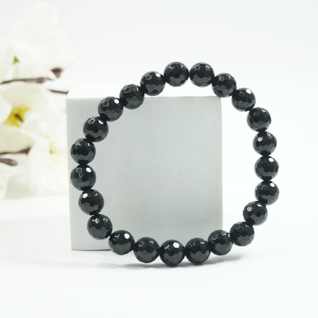 Black Tourmaline Bracelet: Protection - Round Cut Beads 8mm