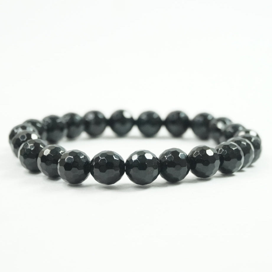 Black Tourmaline Bracelet: Protection - Round Cut Beads 8mm