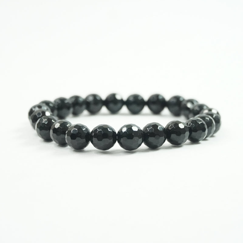 Black Tourmaline Bracelet: Protection - Round Cut Beads 8mm