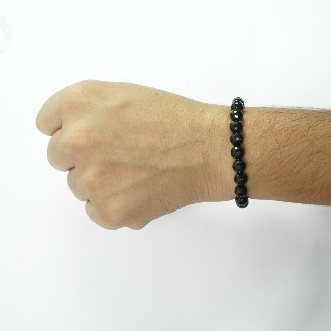 Black Tourmaline Bracelet: Protection - Round Cut Beads 8mm