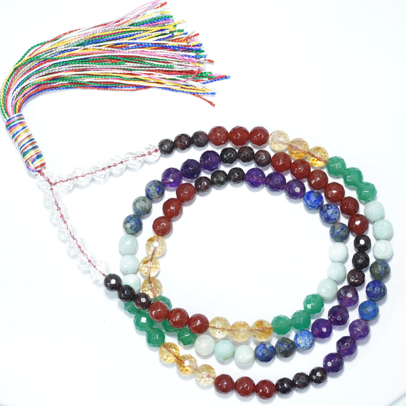 7 Chakras Japamala - Round Cut Beads 8mm