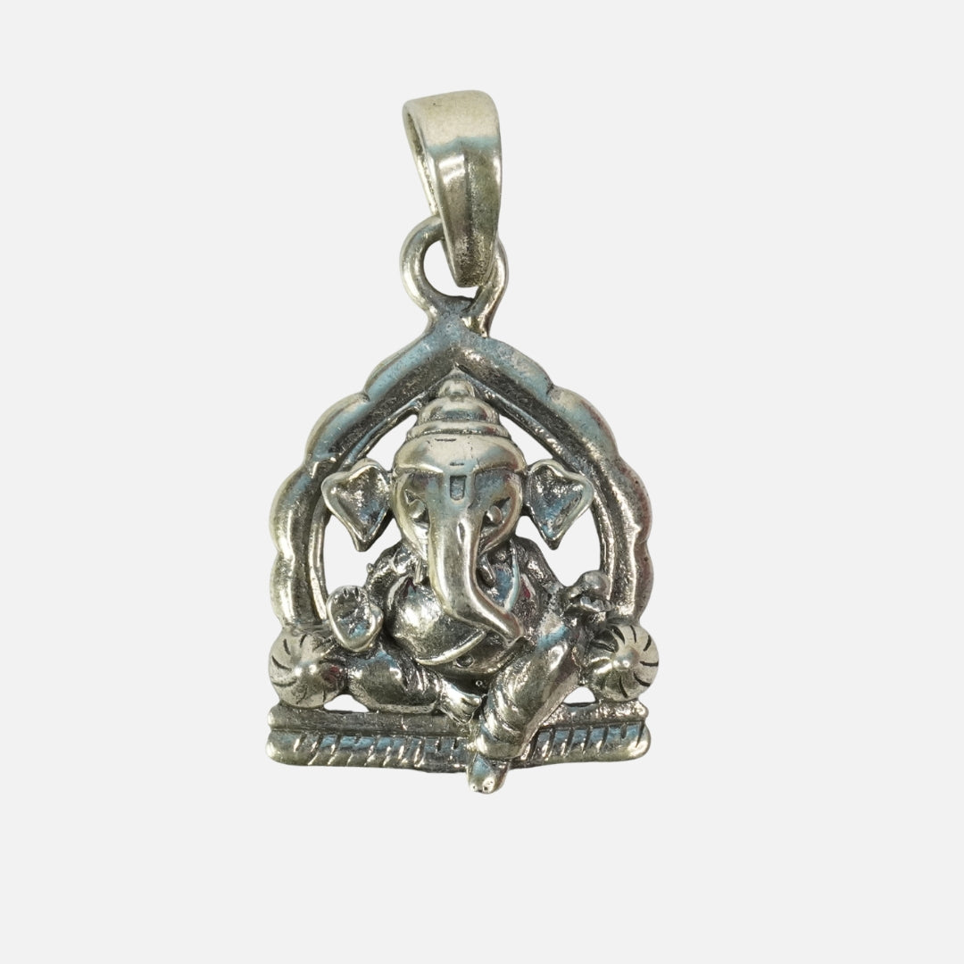 Ganesha Silver Pendant : Sitting on Simahasan