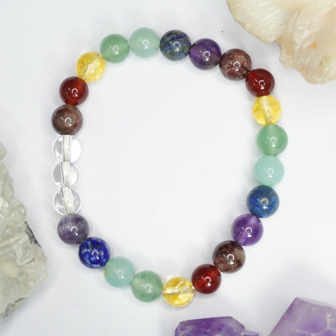 7 Chakras Bracelet - Round Beads 8mm