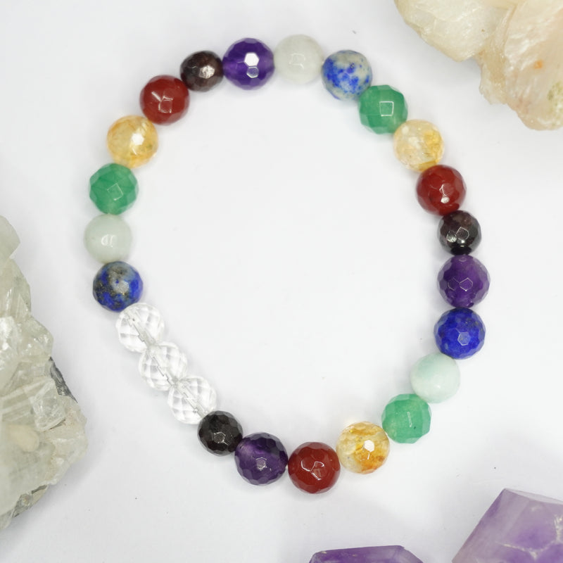 7 Chakras Bracelet - Round Cut Beads 8mm