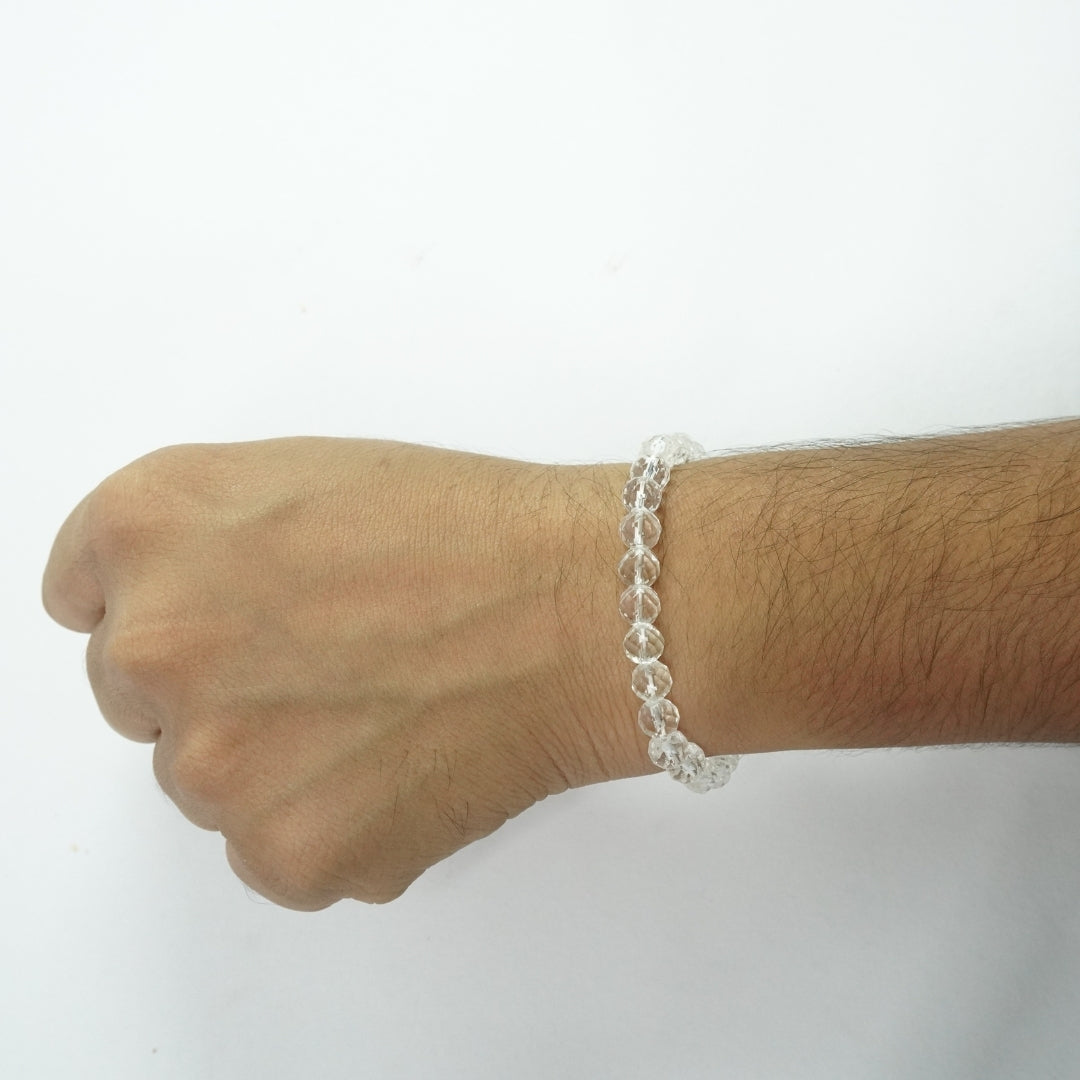 Clear Quartz (Spatika) Bracelet: Spiritual Awareness - Round Cut 8mm