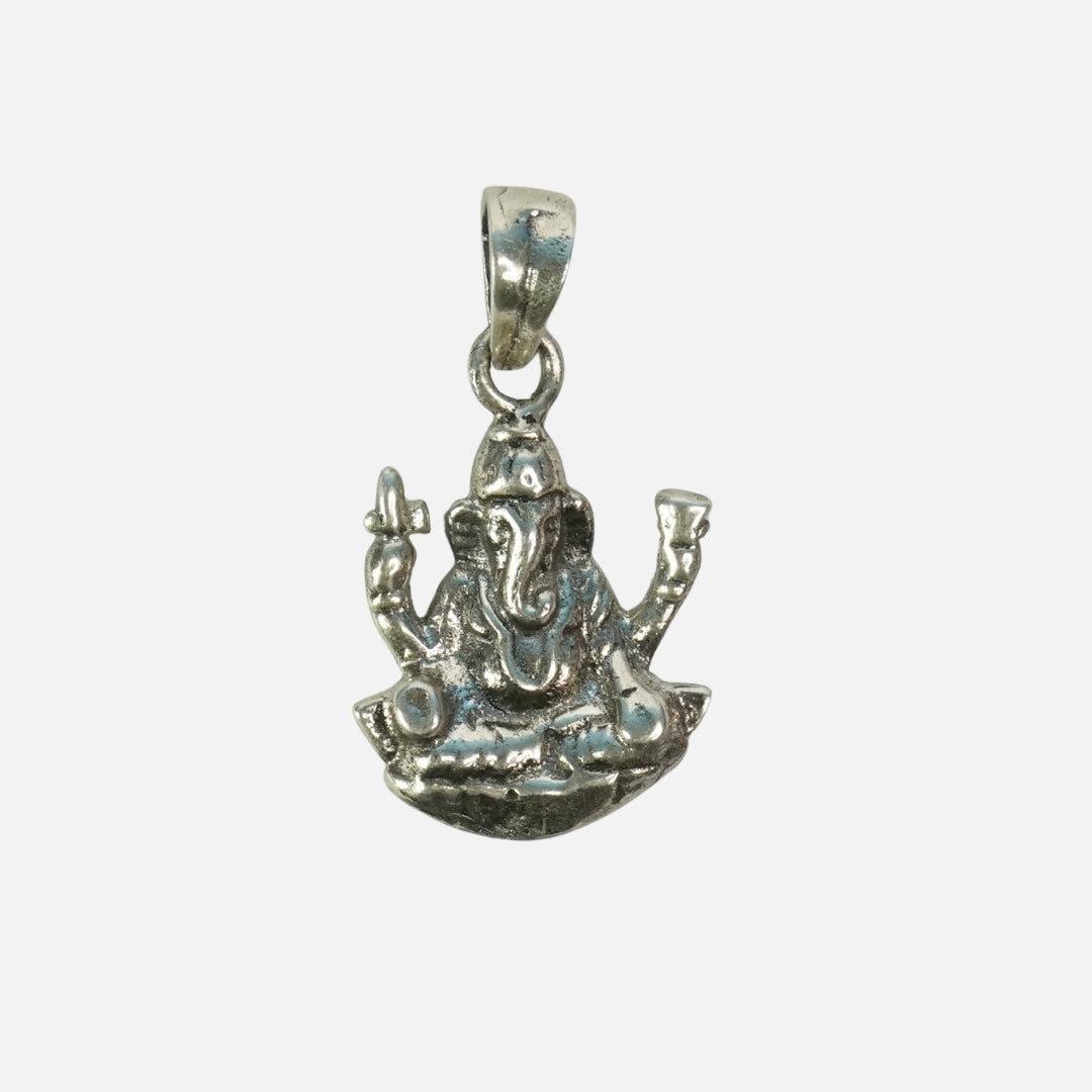 Ganesha Silver Pendant : Sitting on Pushpasan