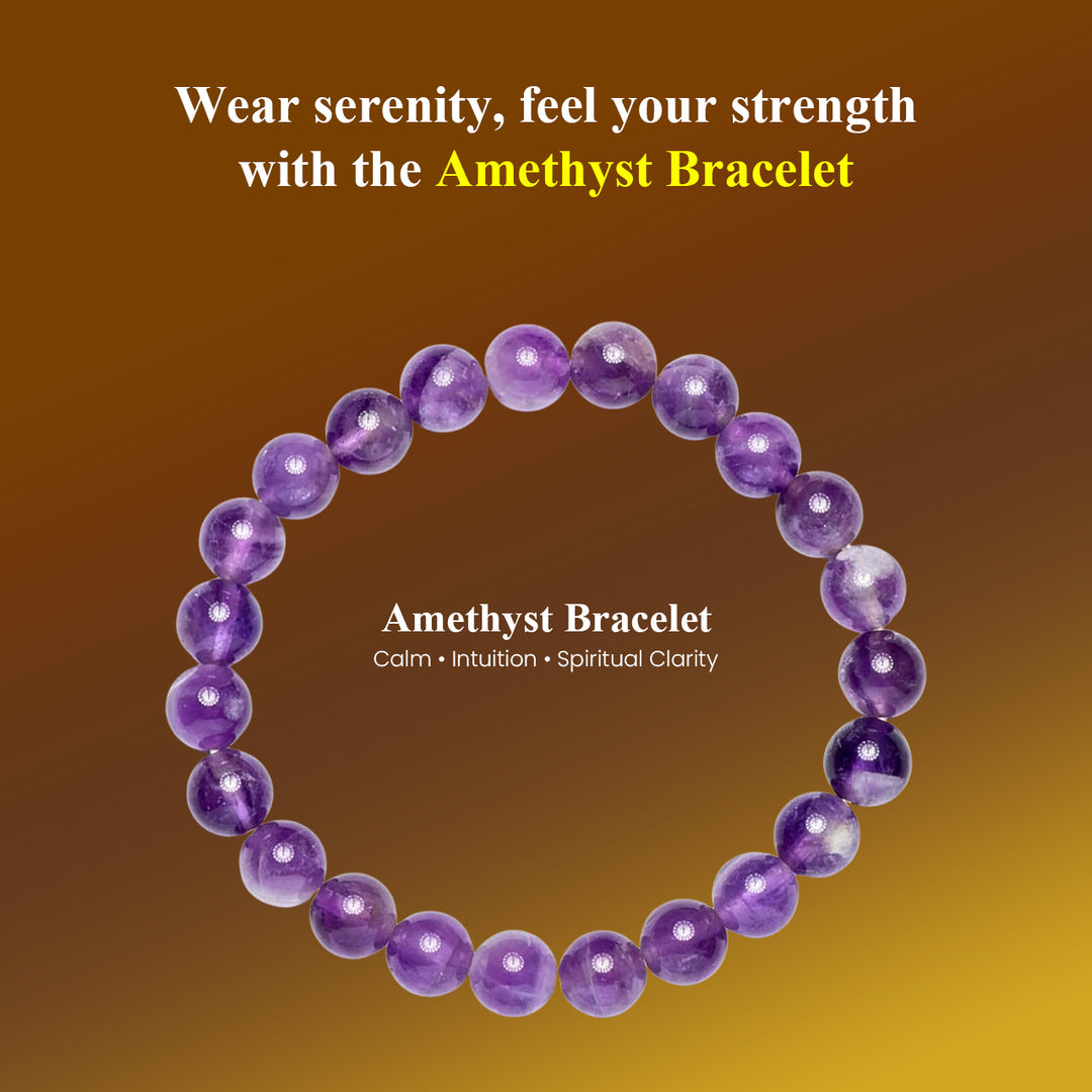 Amethyst Bracelet: Peace and Calm - Round Beads 8mm