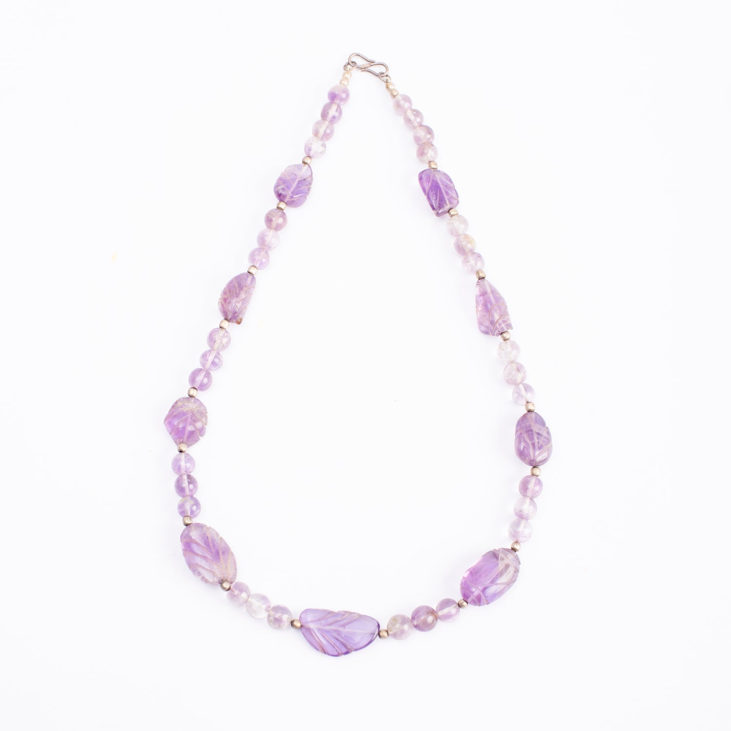 Amethyst Leaf Shaped with Metal Beads Necklace