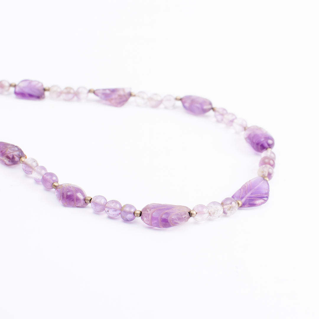 Amethyst Necklace: Peace and Calm - Leaf Shaped with Metal Beads