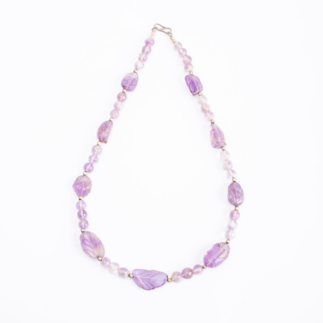 Amethyst Necklace: Peace and Calm - Leaf Shaped with Metal Beads