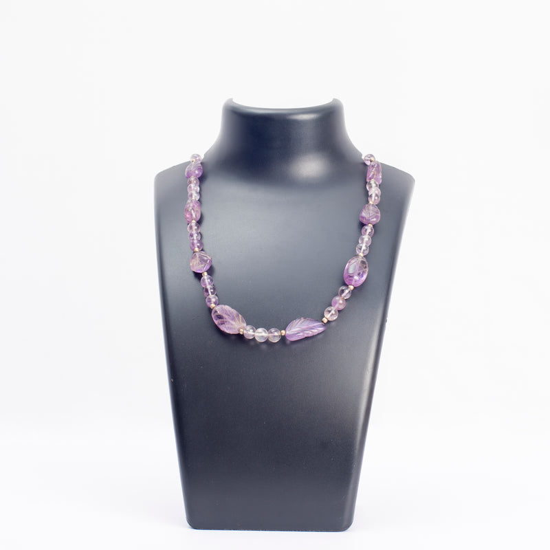 Amethyst Necklace: Peace and Calm - Leaf Shaped with Metal Beads