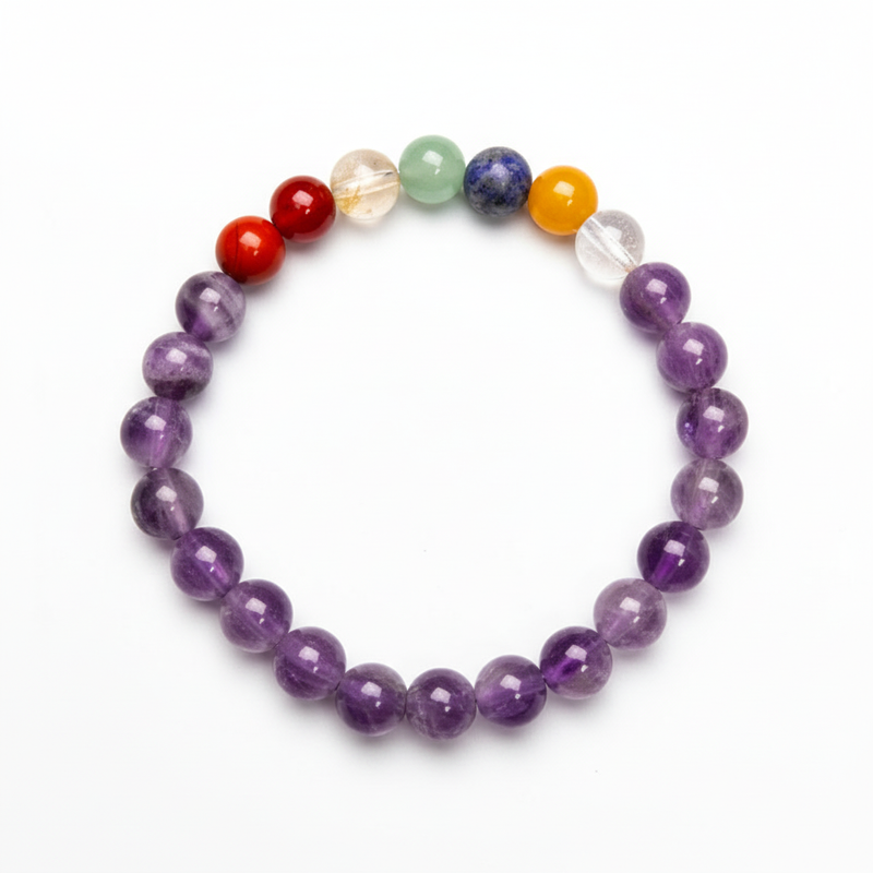 Amethyst 7 Chakra Healing Bracelet for Inner Balance