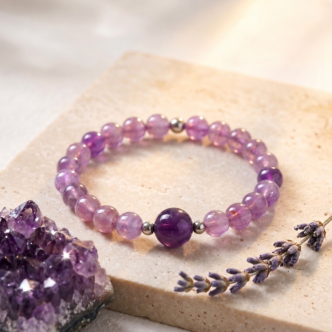 Amethyst Bracelet: Round Beads 8+12mm