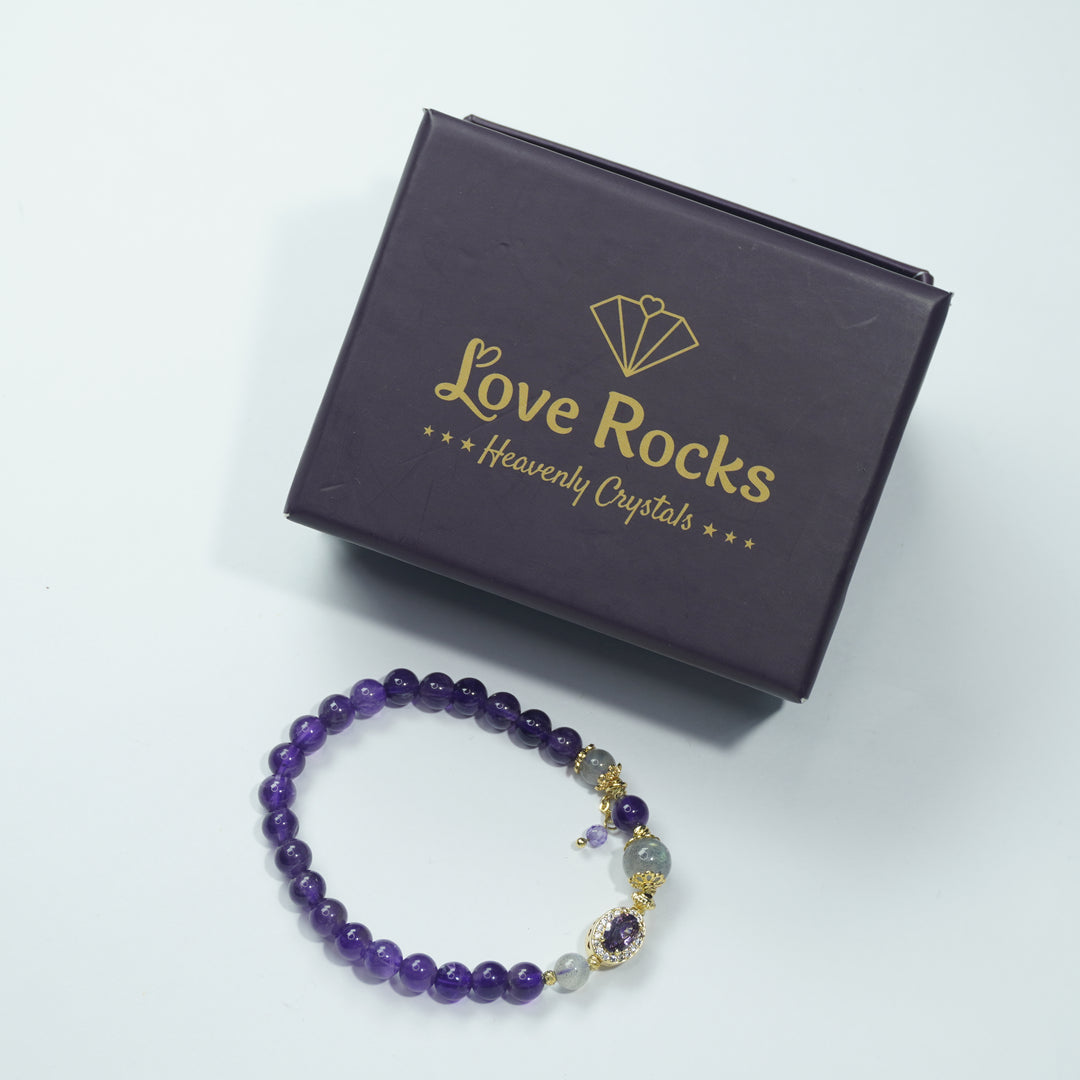 Amethyst & Grey Moonstone Bracelet: Intuition & Protection