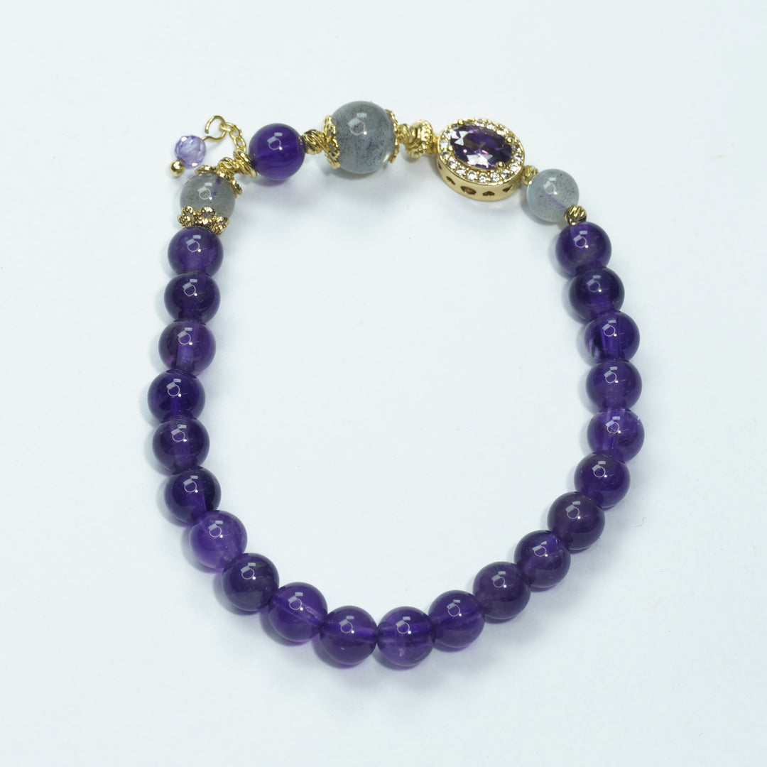 Amethyst & Grey Moonstone Bracelet: Intuition & Protection