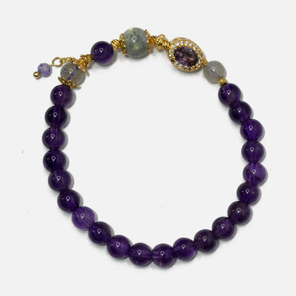 Amethyst & Grey Moonstone Bracelet: Intuition & Protection - Love Rocks