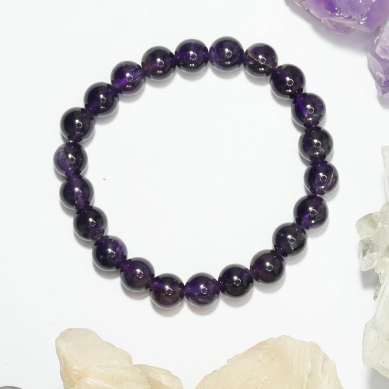 Amethyst Bracelet: Peace and Calm - Round Beads 8mm