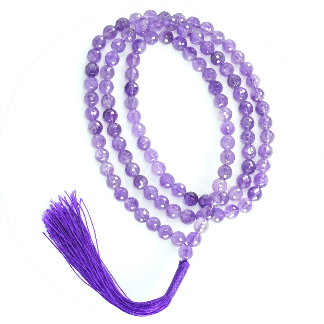 Amethyst Japamala: Peace and Calm - Round Cut Beads 8mm