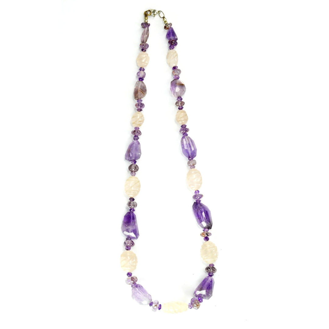 Amethyst with Rose Quartz Necklace: Peace and Self Love - Multishaped 1 Layer