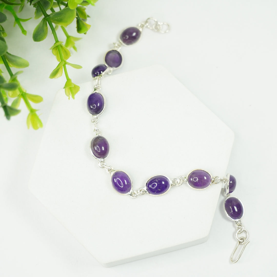 Amethyst Silver Bracelet - Small Oval