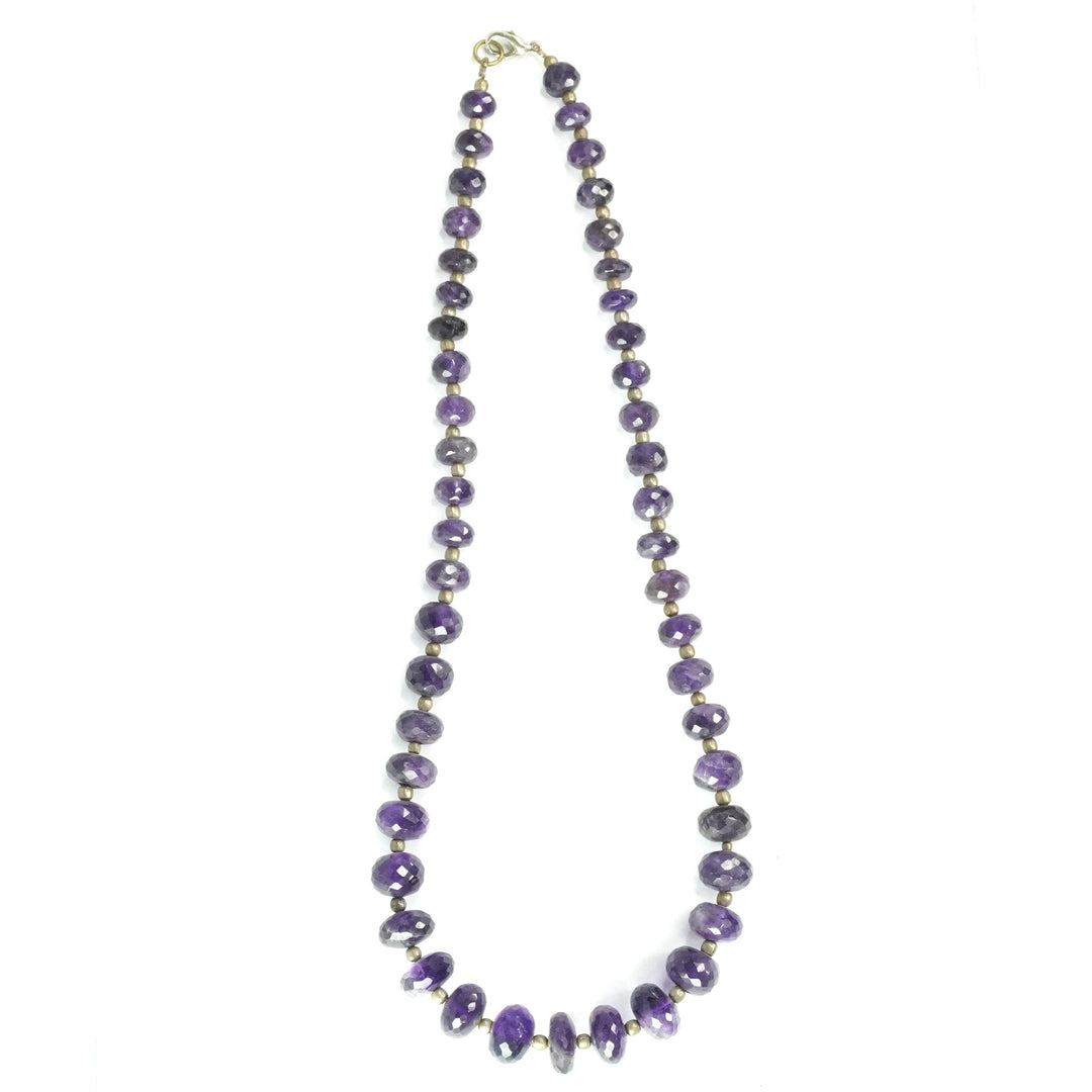 Amethyst Necklace: Peace and Calm - Oval with Metal Beads 1 Layer Necklace