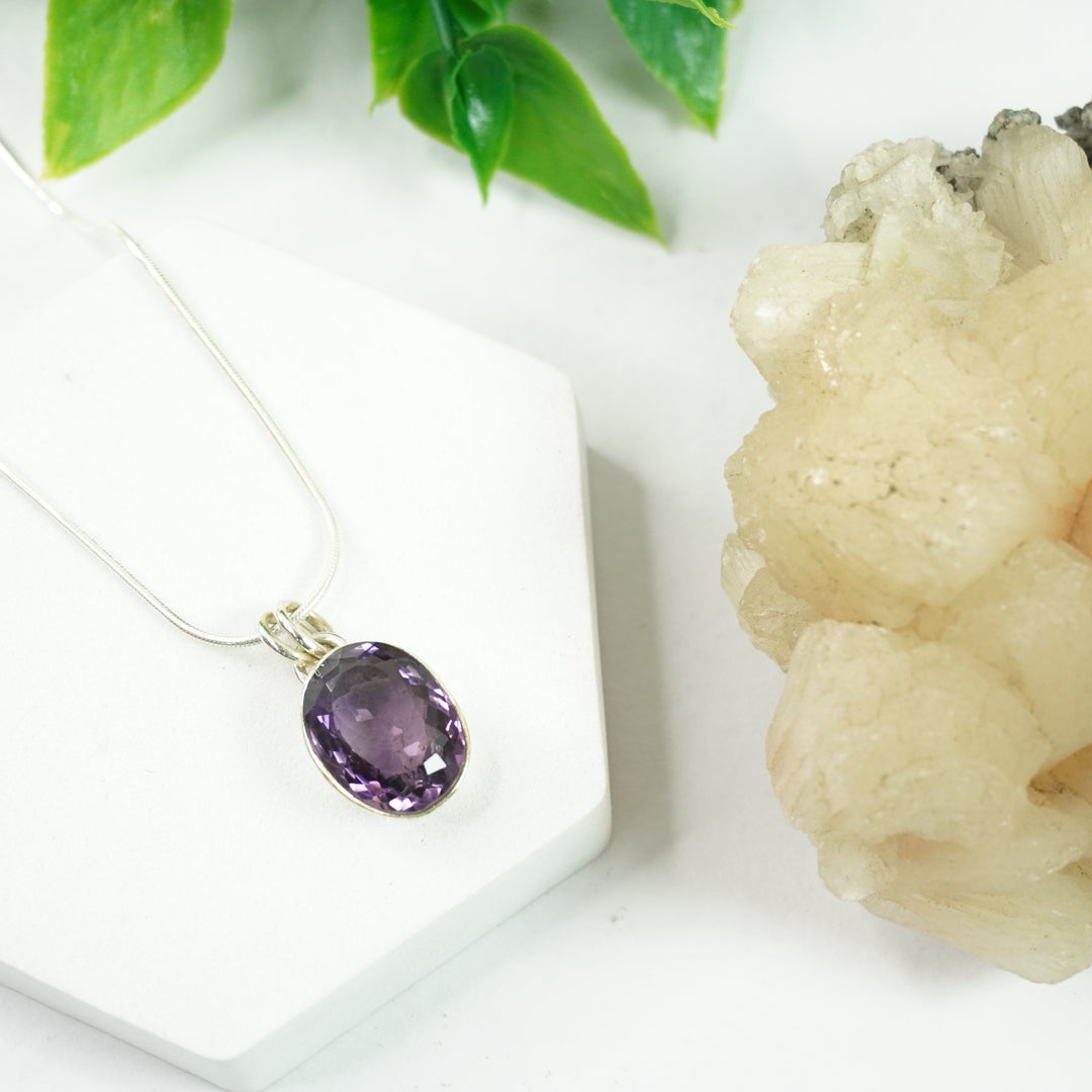 Amethyst Silver Pendant - Big Oval