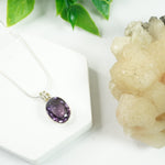 Amethyst Silver Pendant - Big Oval