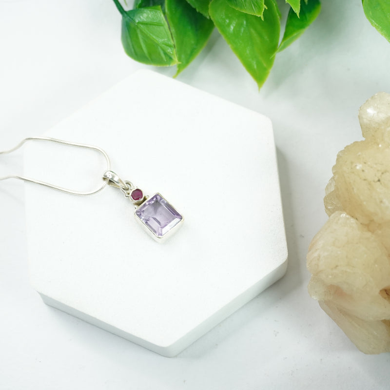 Amethyst Silver Pendant - Square