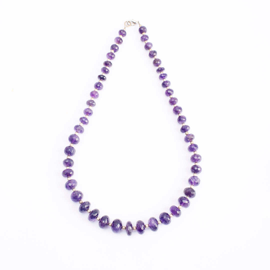 Amethyst Necklace: Peace and Calm - Oval with Metal Beads 1 Layer Necklace