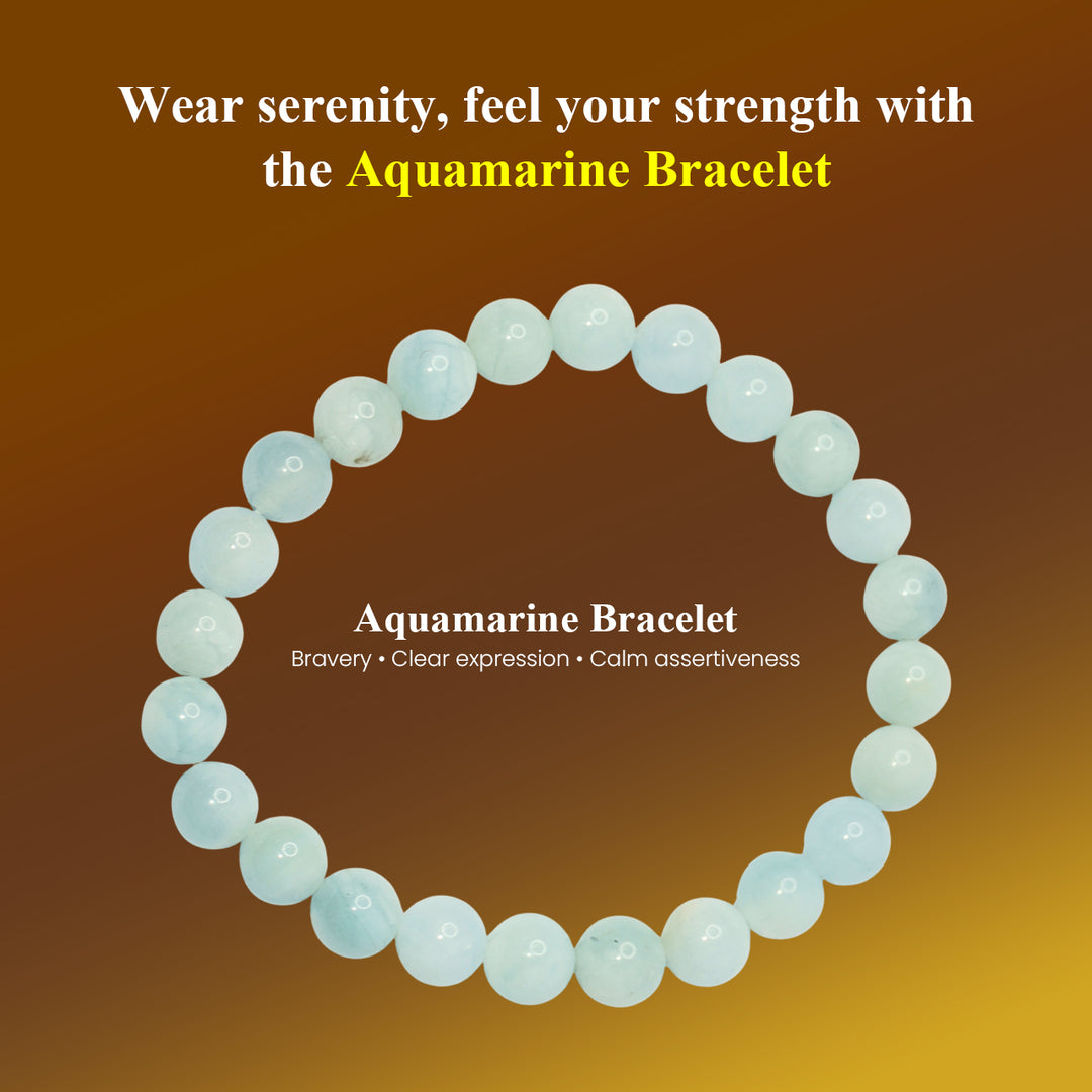 Aquamarine Bracelet: For Courage - Round Beads 8mm