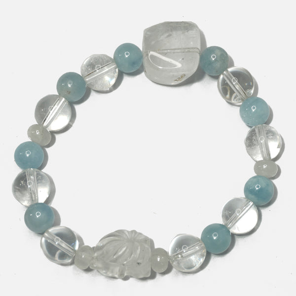 Aquamarine & Clear Quartz Fox Bracelet: Calm & Wisdom - Love Rocks