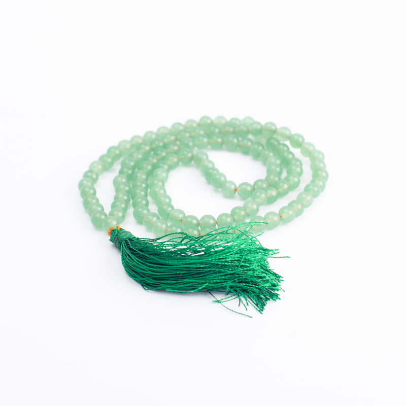 Green Aventurine Japamala: Good Health - Round Plain Beads