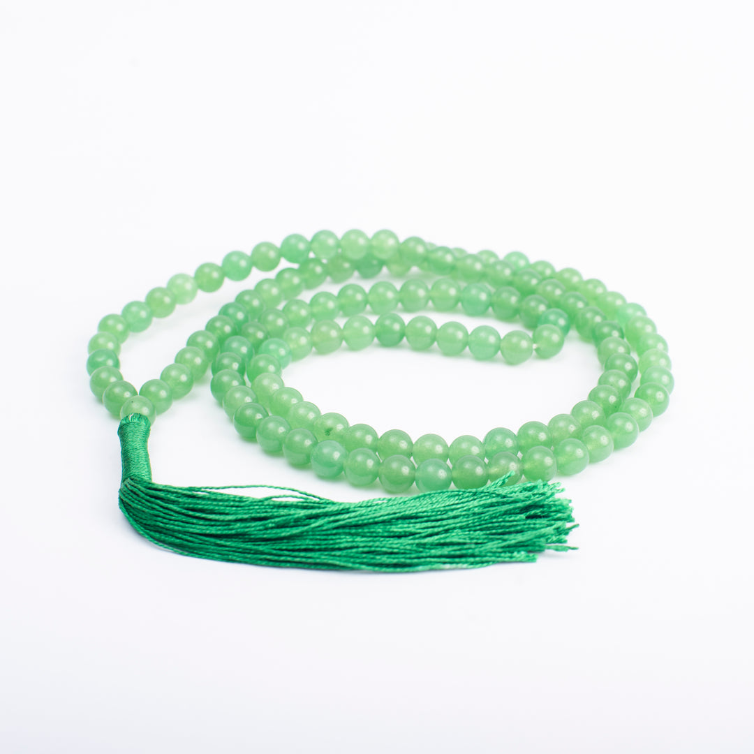 Green Aventurine Japamala: Good Health - Round Plain Beads 8mm